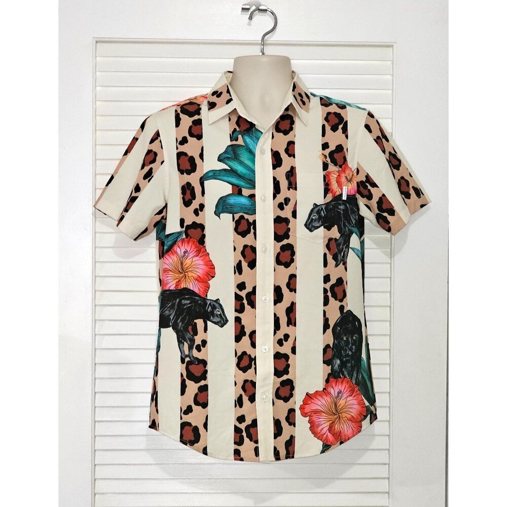 Mavrans Men's Leo Pantera Weekend Short Sleeve Button-Up Shirt Size S 157